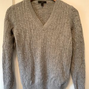 J.Crew small gray wool V-neck cable knit sweater